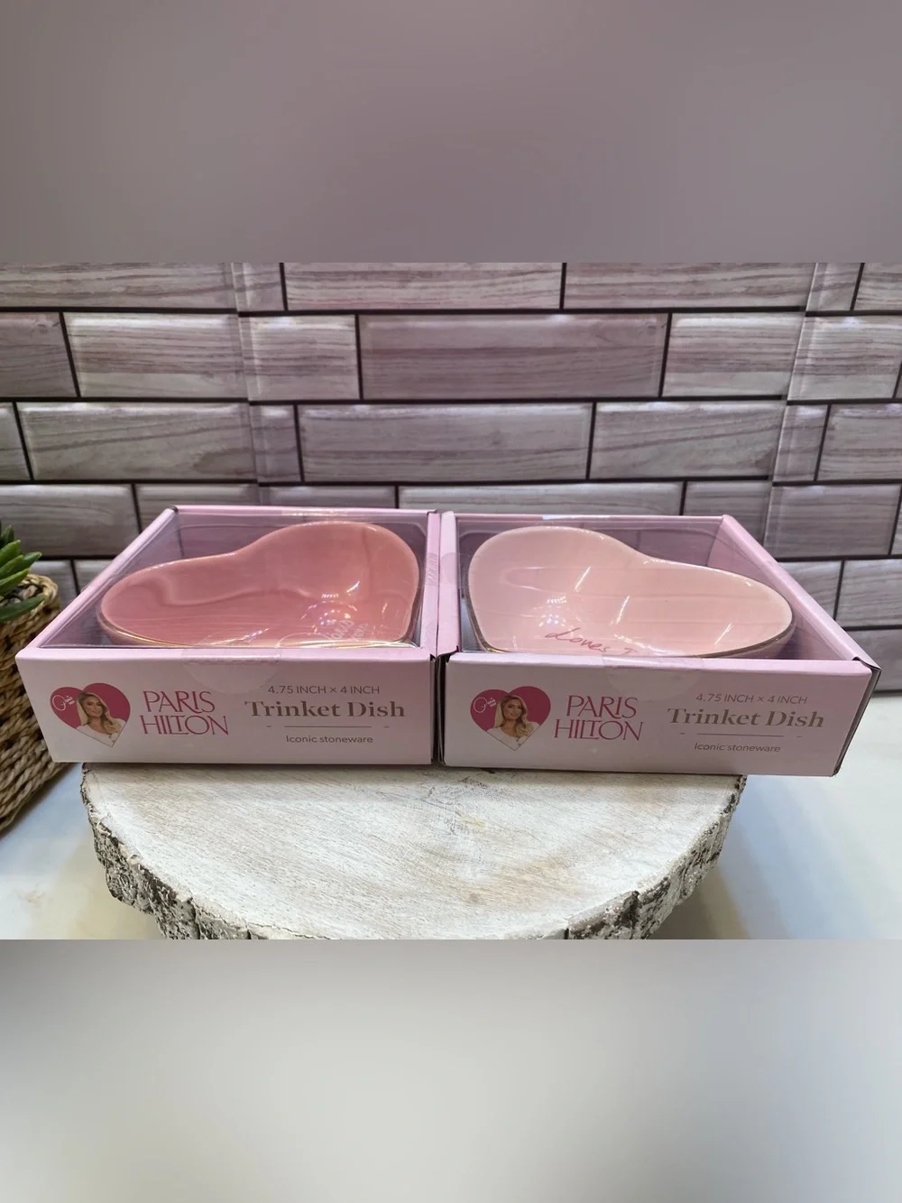 Paris Hilton❤️ Pink Heart Trinket Dish Jewelry Tray set of 2 NWT